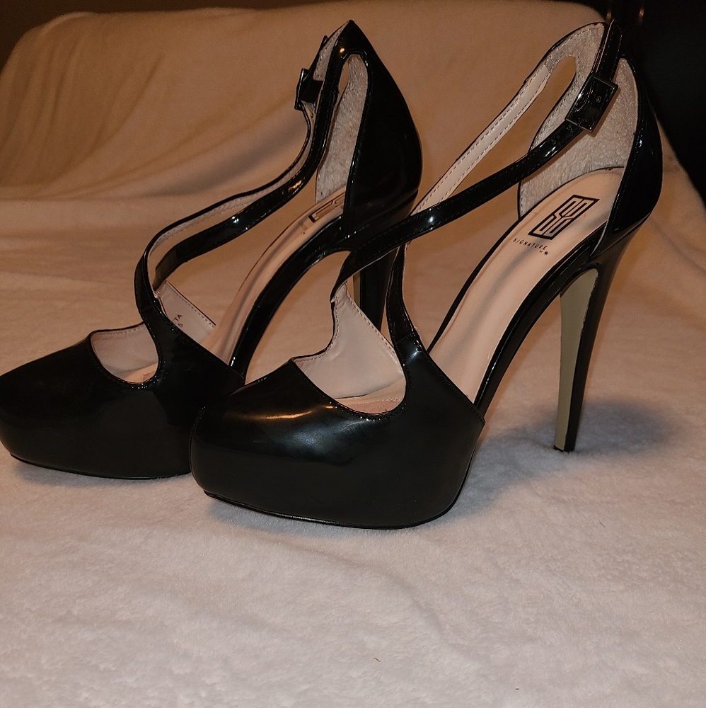 Black patent stilettos
